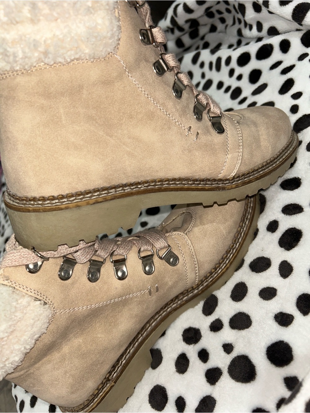 Dirty Laundry Taupe Lace-Up Shearling Ankle Boots